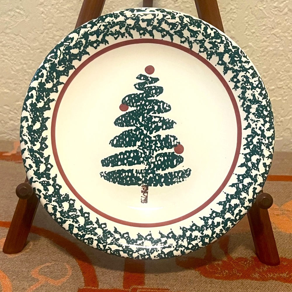Furio Italy Christmas Green Sponged Stoneware Salad Plate Christmas Tree 8"